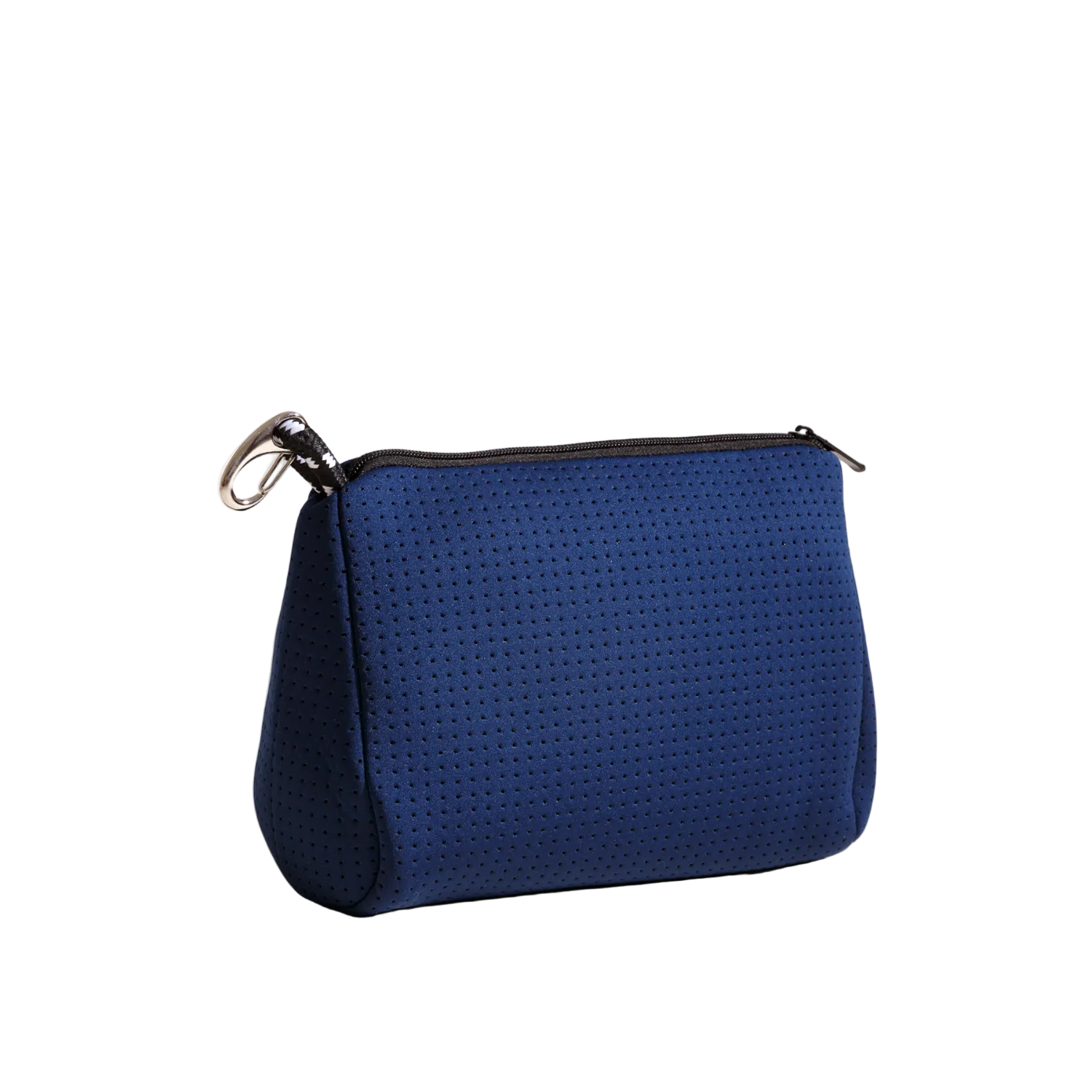 Blue perforated clutch bag on a white background