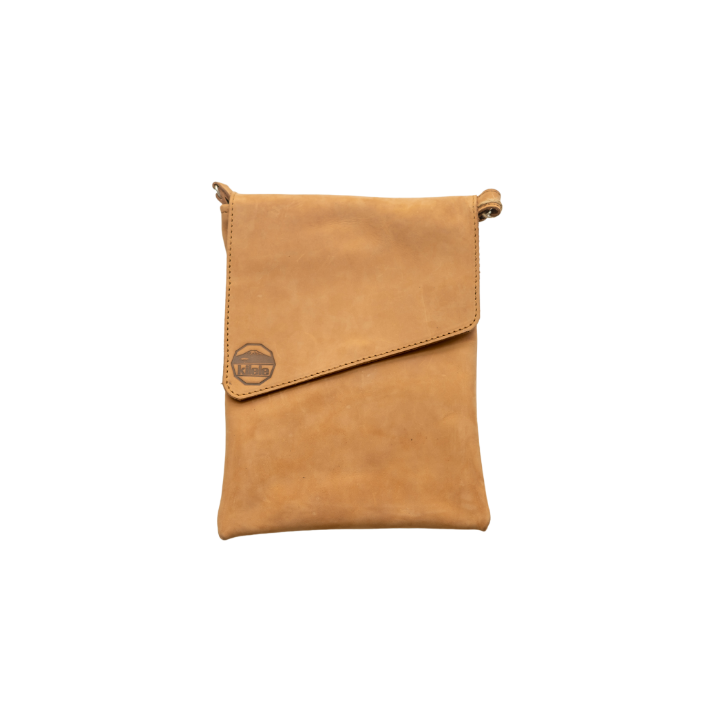 Brown leather pouch on a white background