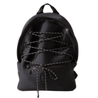 Black backpack with braided design on a white background