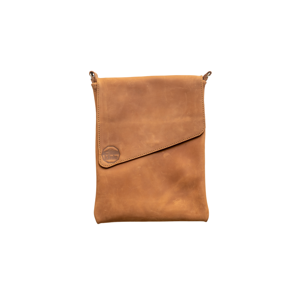 Brown leather pouch on a white background