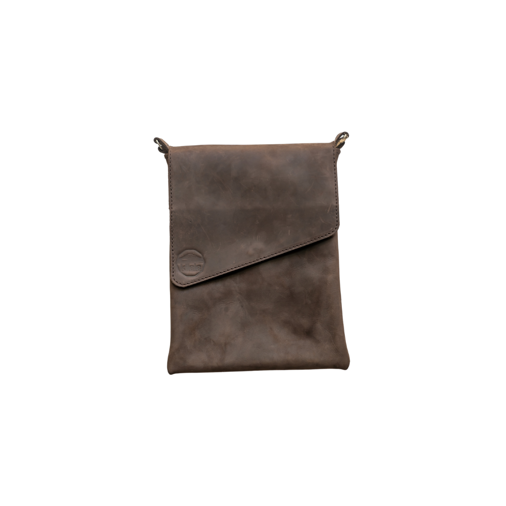 Brown leather pouch on a white background
