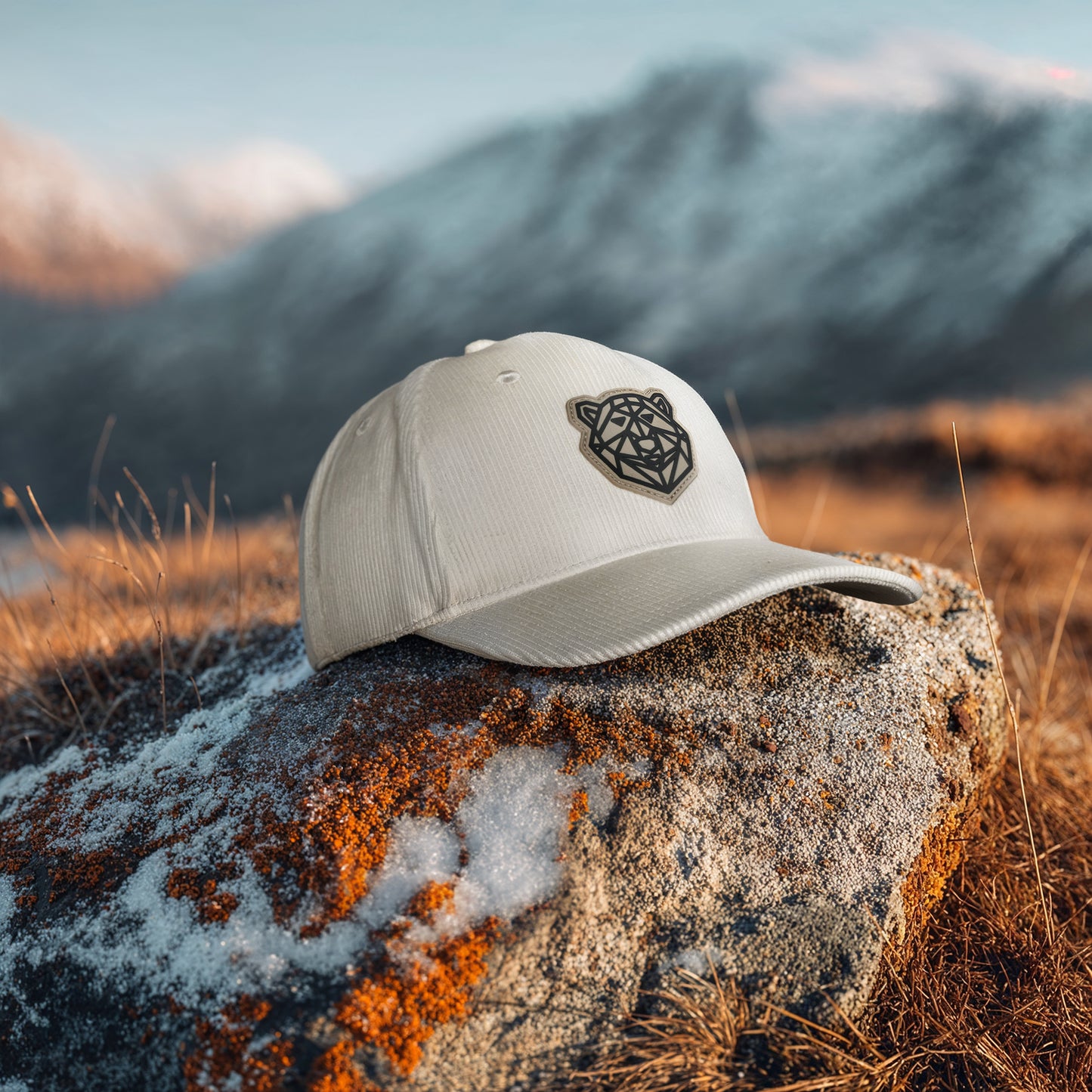 Arctic Protector II Corduroy Cap by Tembo Collection – luxury wildlife hat, geometric polar bear design, durable wide-wale corduroy, 30% to conservation
