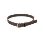 Brown leather belt with a silver buckle on a white background