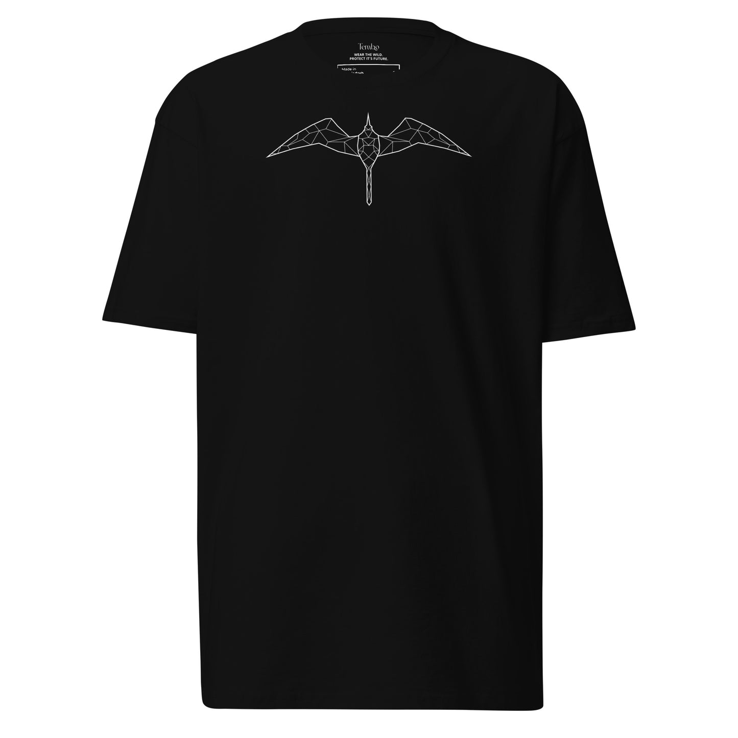 Sky Sovereign Tee by Tembo Collection – luxury wildlife art t-shirt featuring geometric frigatebird, limited edition, supports Galápagos conservation